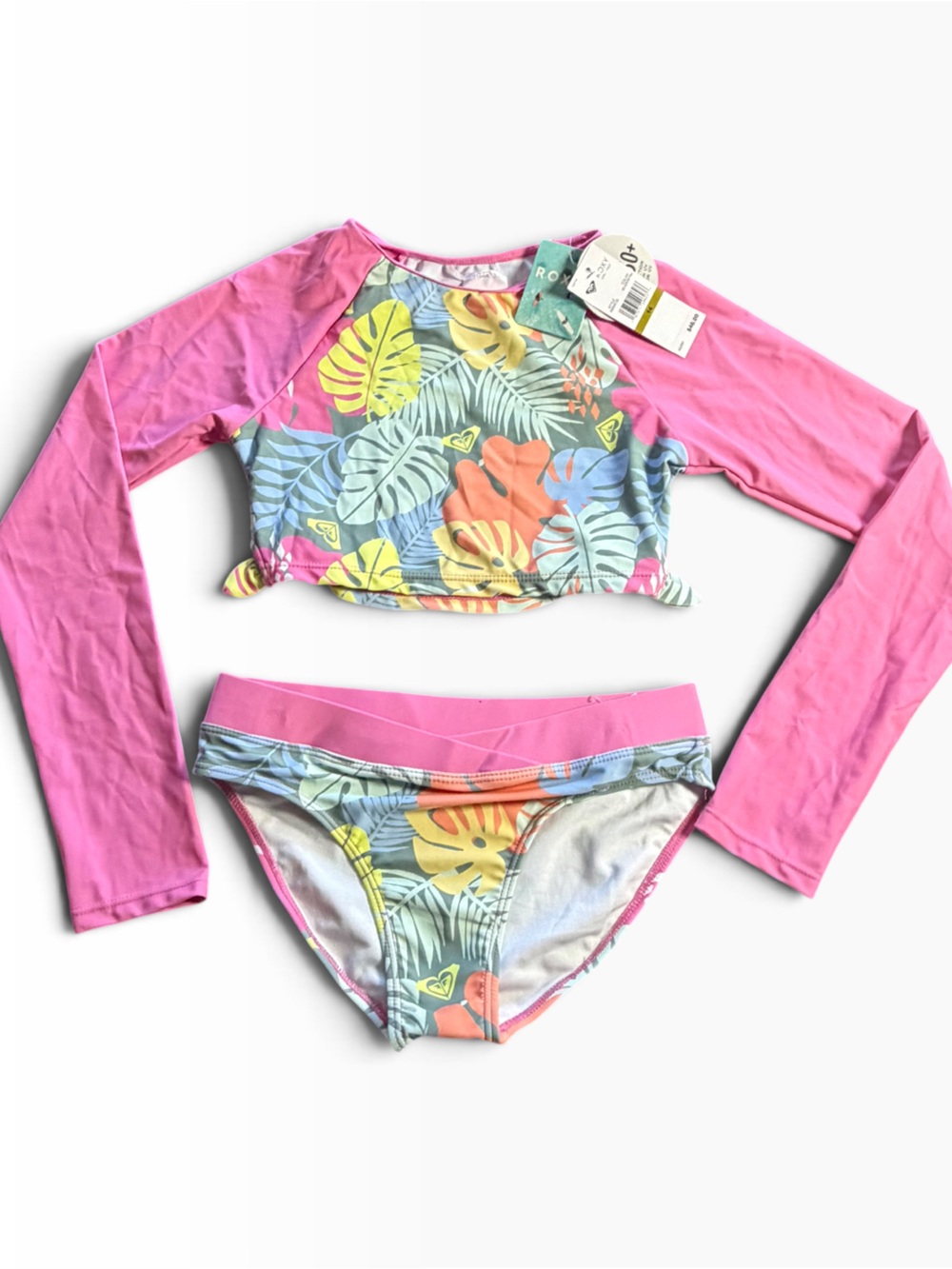 ROXY Girls size 14 crop long sleeve swim top w matching swim bottom set $46 NWT